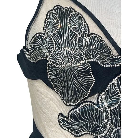 DAVID KOMA Crystal Flower Embroidered Patches Jumpsuit in Black Silver 2 New - Picture 8 of 16